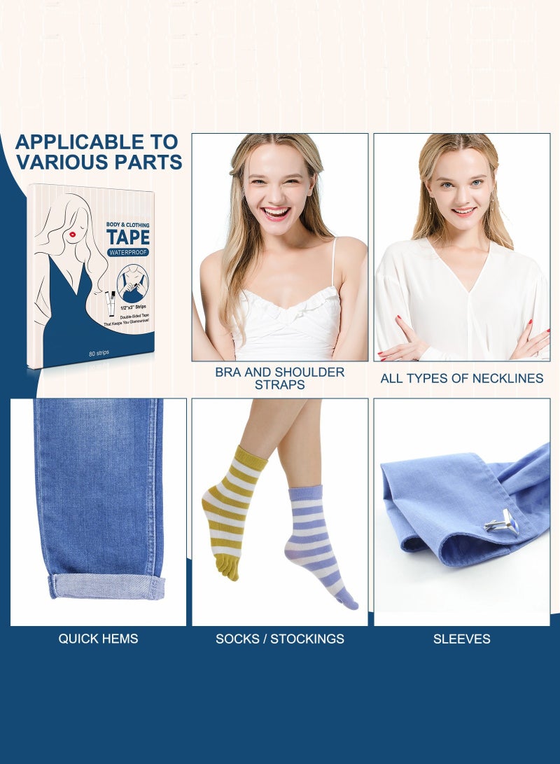 Eilimi 80 Strips Double Sided Body & Clothing Tapes,Fashion Tape for Clothes,Dispenser Disposable & Waterproof Tapes For Women Clothes to Skin Body Tape for Any Kinds of Clothes Ideal Tape to Hold Clothes in Place - Image 5